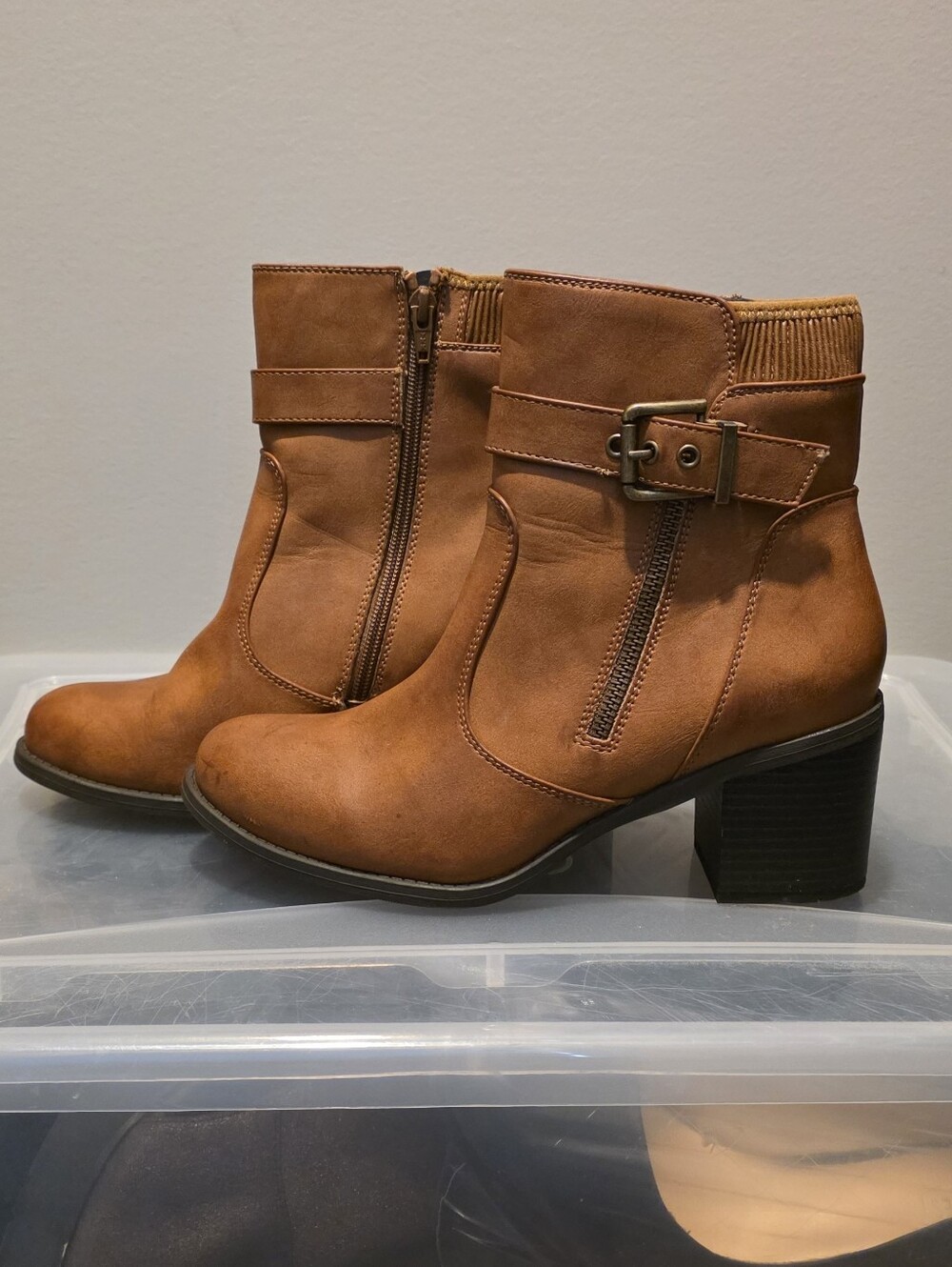 White Mountain Tan Ankle Bootie with Buckle Detail Size 8.5